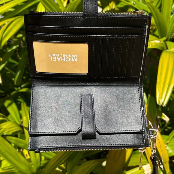 Michael Kors Jet Set Travel Large Double Zip Wallet MK Graphic Logo Brown Black - Picture 3 of 10